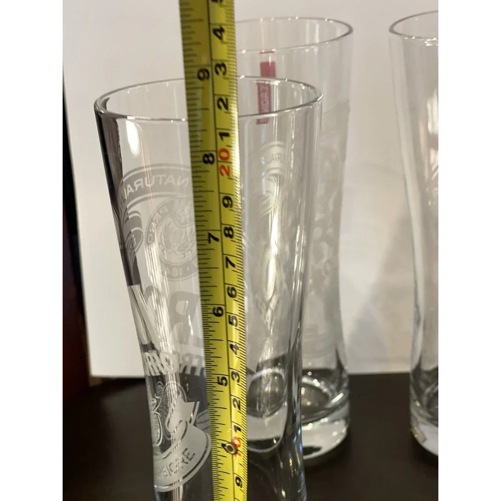 Peroni Nastro Azzurro Beer Glasses Set of 4 Tall Etched Pilsner Red Logo Tags